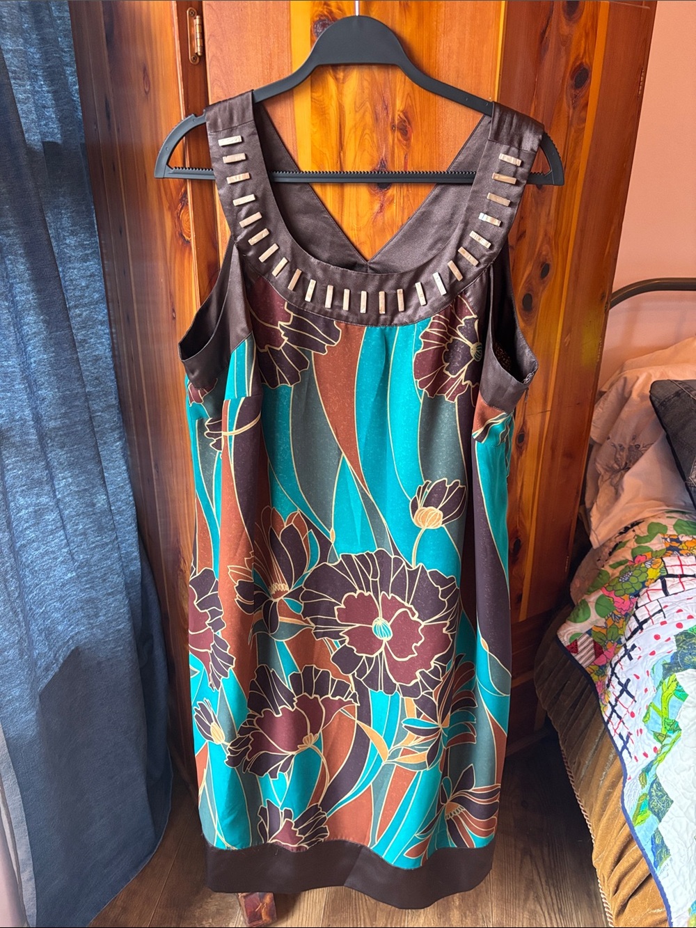 Lane Bryant Teal and Brown Floral Shift Midi Dress